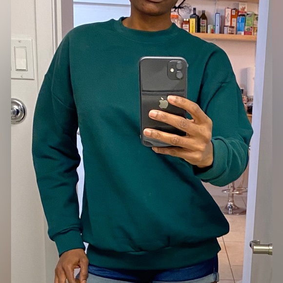NEW Cherish Hunter green cotton long sleeve Crew Neck Fleece Lined sweatshirt - Picture 3 of 6
